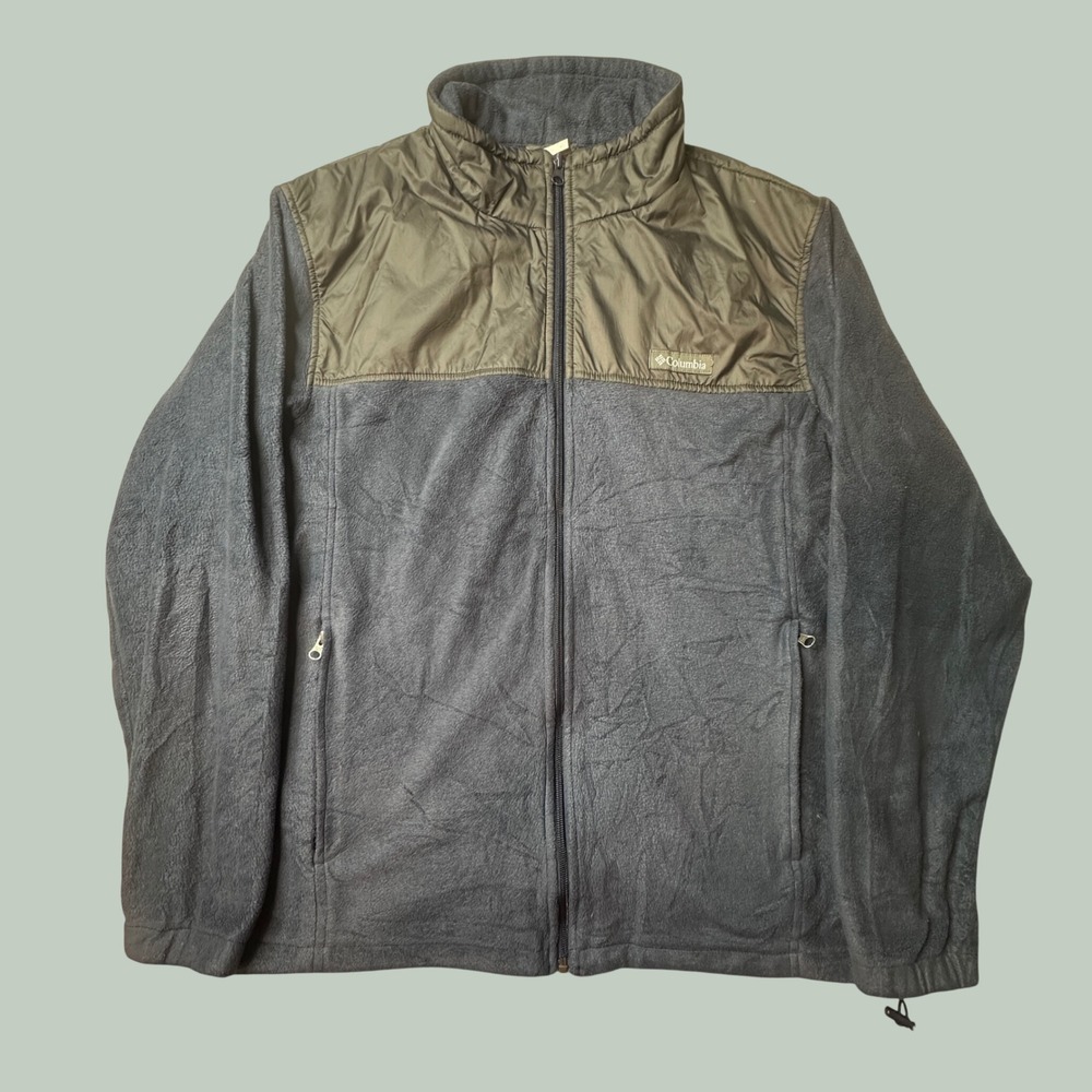 Columbia Jacket Mens XL XM0748 Navy Blue Olive Green Full Zip Fleece Overlay